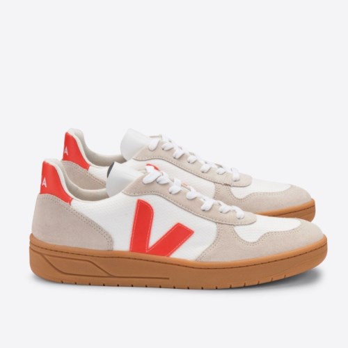 Veja V-10 B-mesh Womens Trainers White/Grey/Orange UK 67984